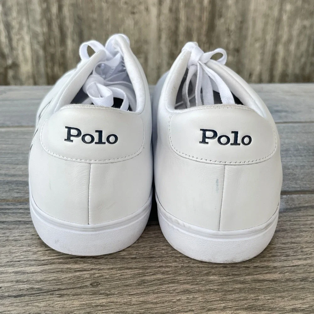 Polo Ralph‎ Lauren Longwood Sneakers Men 15 White Leather Big Logo Low Top Shoes